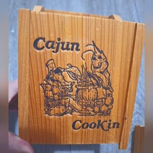 Vintage 80's Cajun Cooking Wooden Recipe Box with Wood Recipe Cards